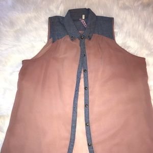 Mauve sheer top with denim